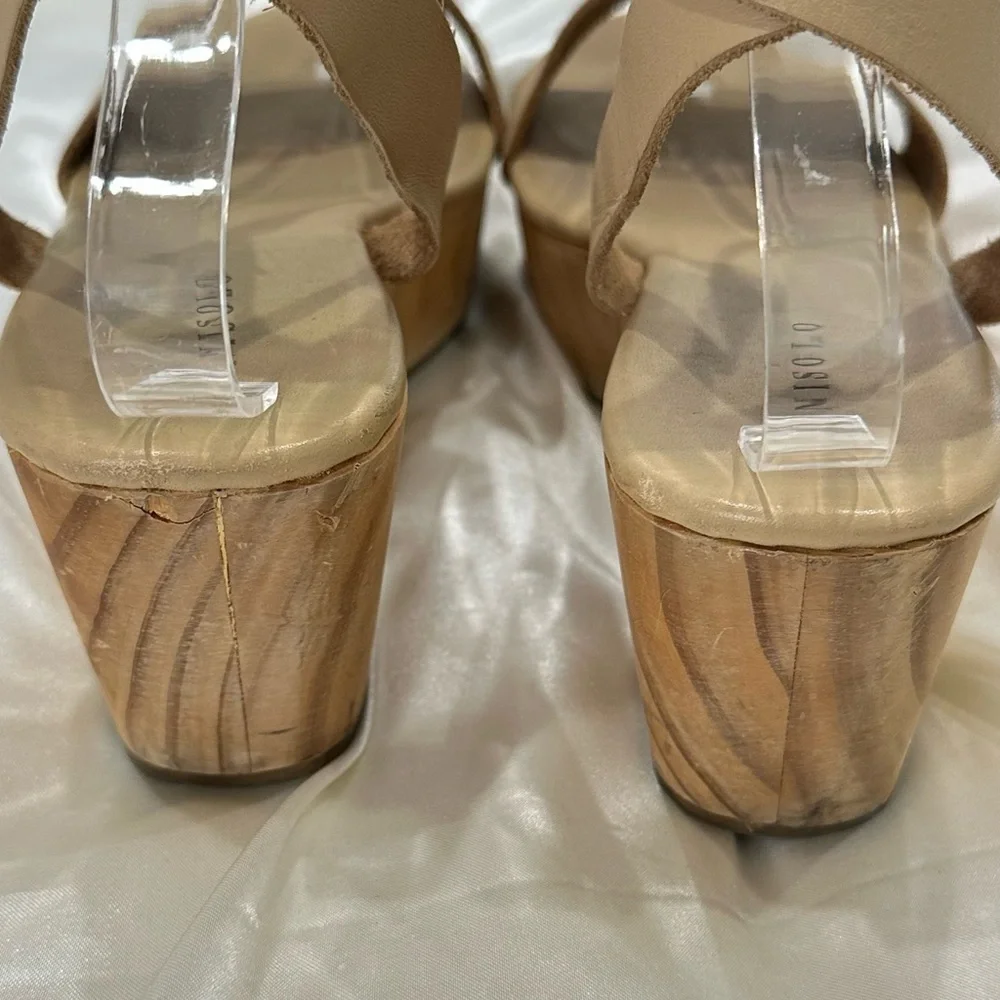 Nisolo Sarita Wooden Wedge Sandal Size 9 Leather Wrap Beige Festival Vacation